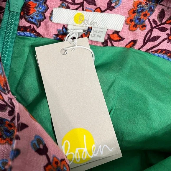Boden Cross Over Linen Jumpsuit Womens 4 Green Pink Floral‎ Sleeveless Boho NEW - Picture 7 of 13
